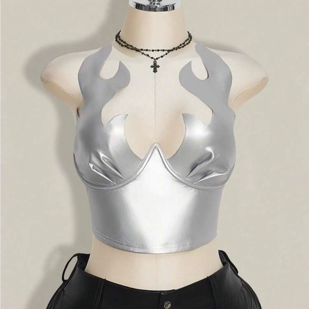 SHEIN ICON CURVE Silver Flame Design Women's Top